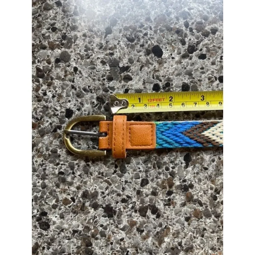 Colorful Woven‎ Belt With Leather LOOK Accents - 32.75 OVERALL  Inches